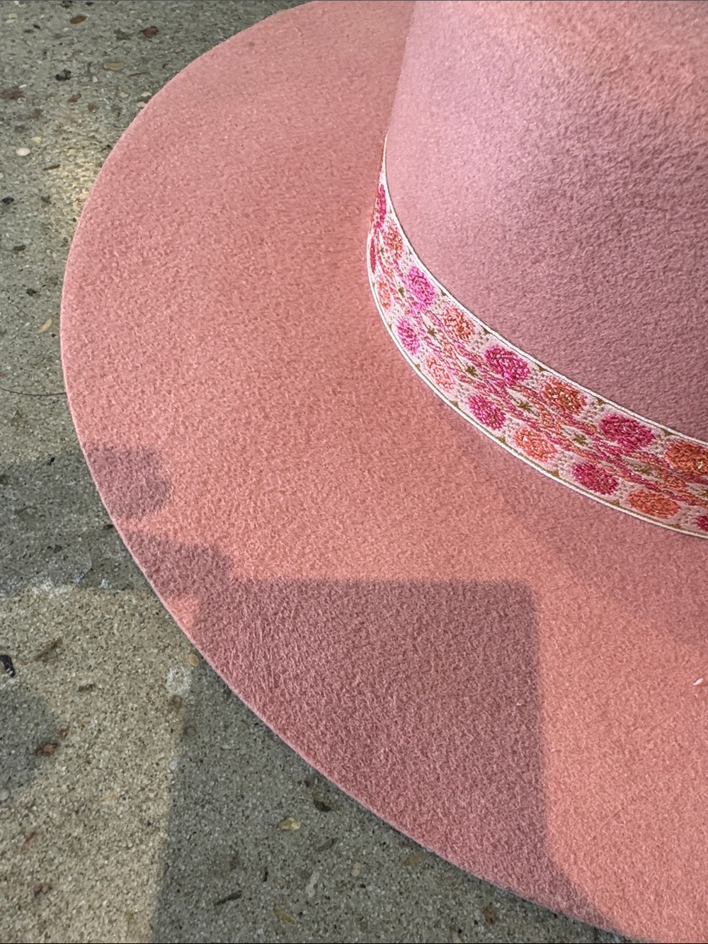 Lack of Color Pink Wool Wide Brim Boater Hat Floral Ribbon - Picture 5 of 5